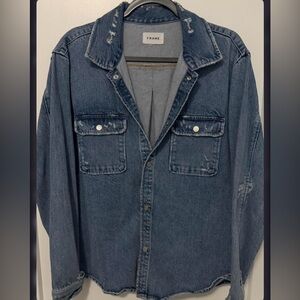 Frame Denim Men's Distressed Blue Denim Shirt Jacket